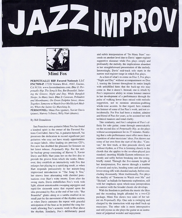 Mimi Fox's Perpetually Hip reviewed by Jazz Improv