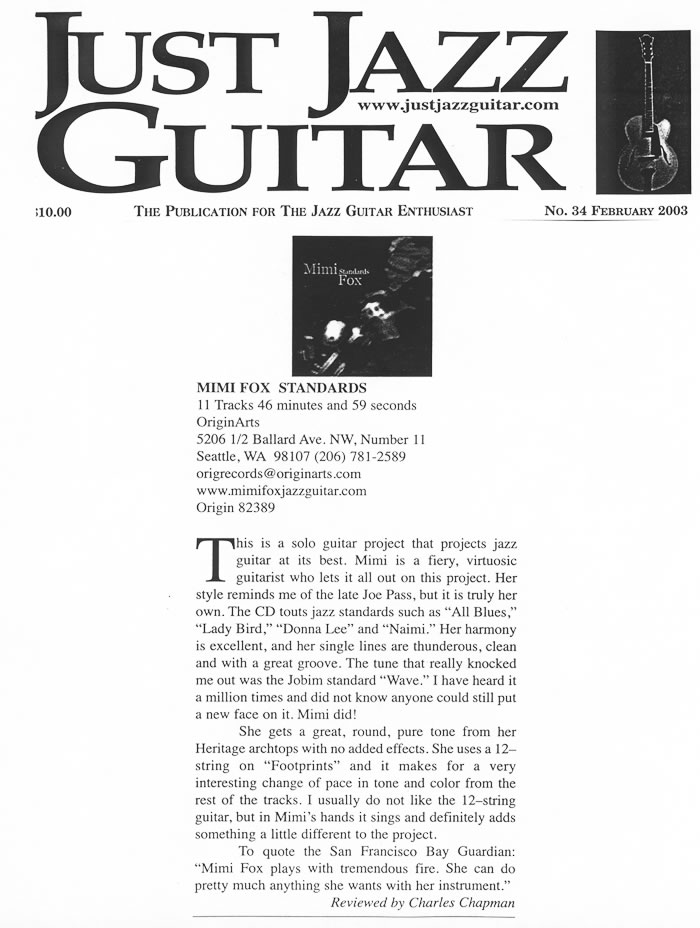 Mimi Fox's Standards reviewed by Just Jazz Guitar